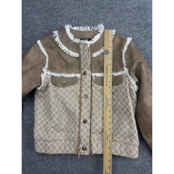 Miss Me Jacket Womens Small Beige Faux Suede Fringe Western Boho Button Short - Picture 3 of 7